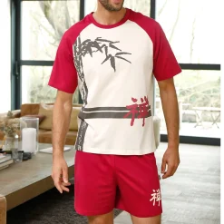 Pyjama En Kamerjas<Blancheporte Shortama met bamboemotief ecru / bordeaux