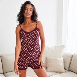 Pyjama<Blancheporte Shortama met dierenhuidprint en kant aubergine