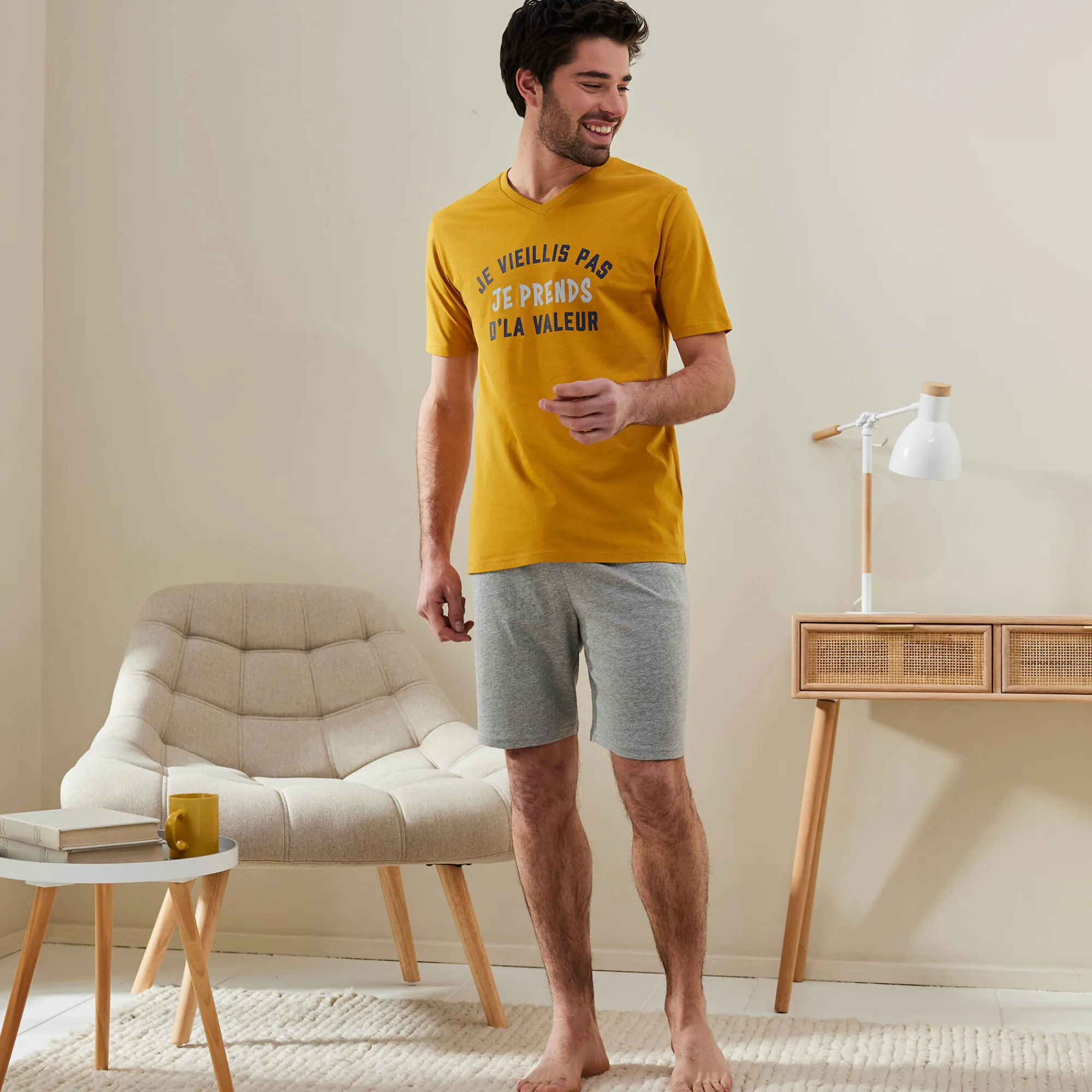 Pyjama En Kamerjas<Blancheporte Shortama met letterprint honing / grijs