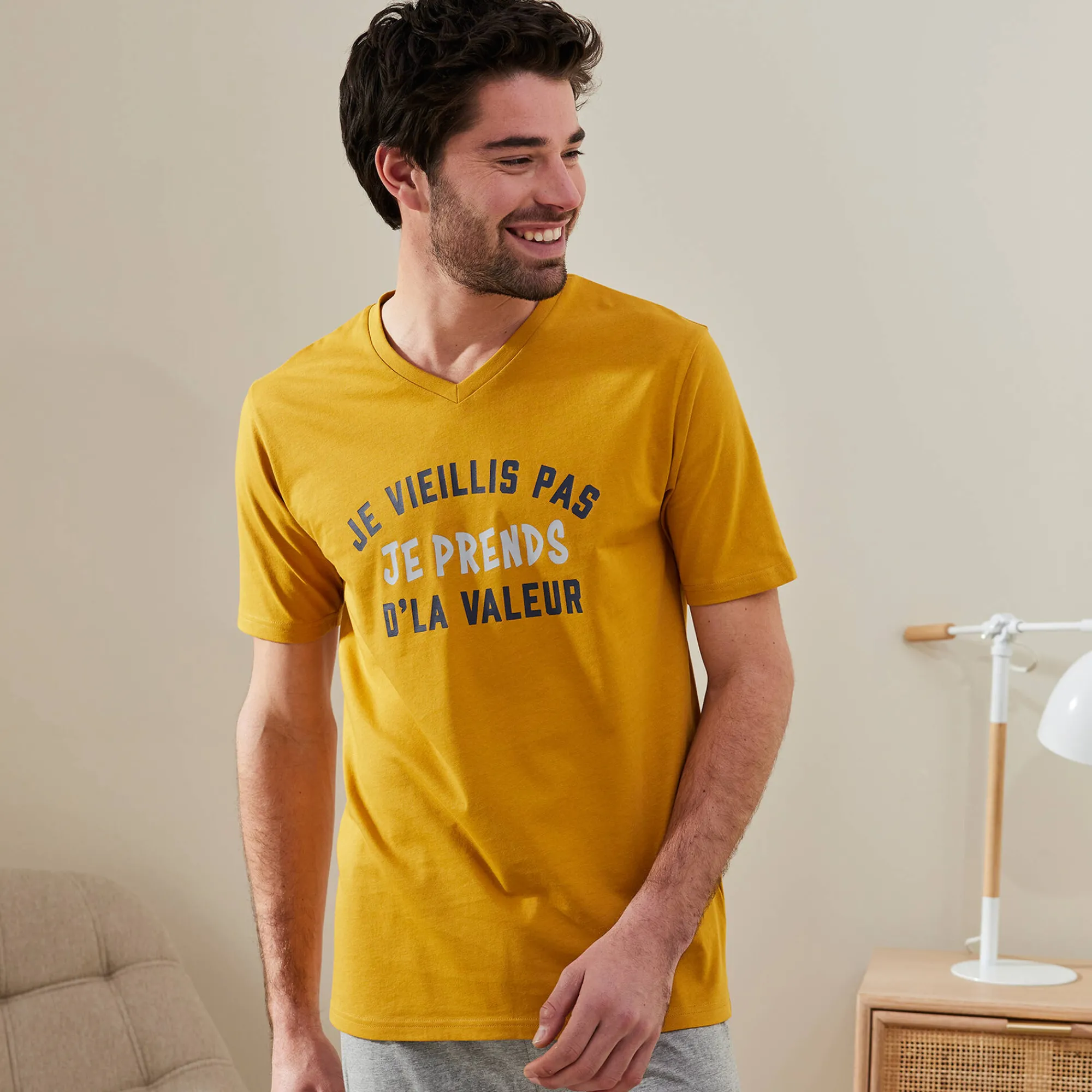 Pyjama En Kamerjas<Blancheporte Shortama met letterprint honing / grijs
