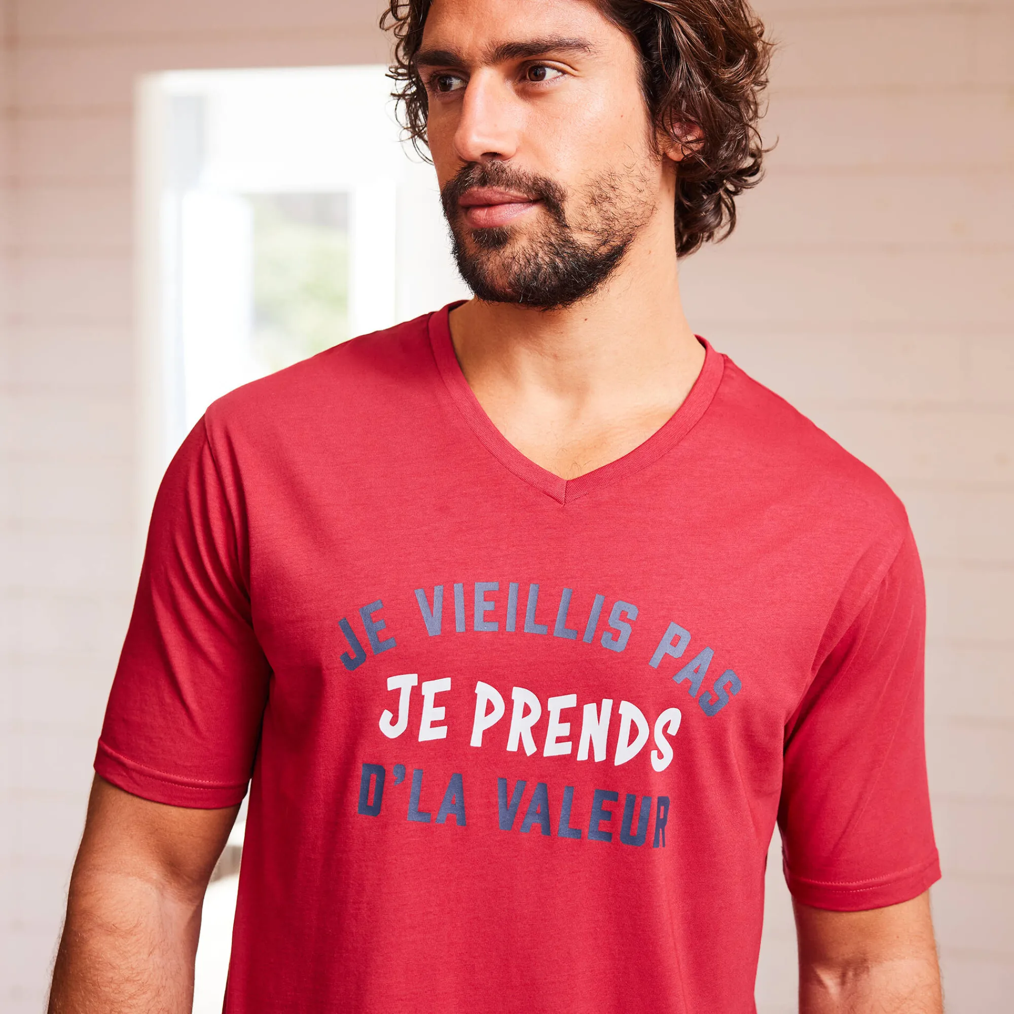 Pyjama En Kamerjas<Blancheporte Shortama met letterprint bordeaux / chiné grijs