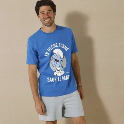Pyjama En Kamerjas<Blancheporte Shortama met ronde hals Schtroumpfs® blauw / grijs