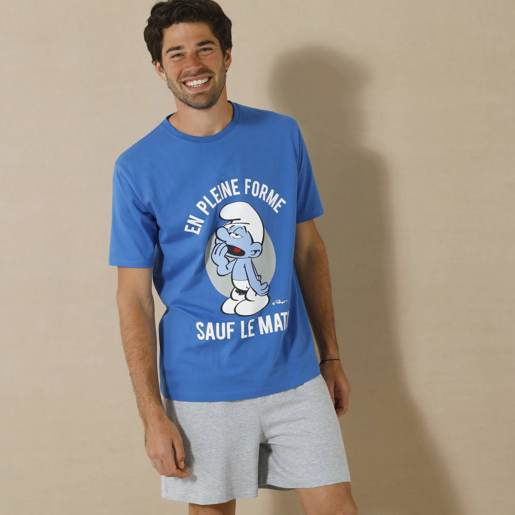 Pyjama En Kamerjas<Blancheporte Shortama met ronde hals Schtroumpfs® blauw / grijs