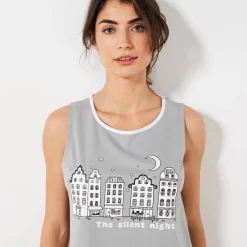 Pyjama<Blancheporte Shortama met stadsprint onder sterrenhemel grijs