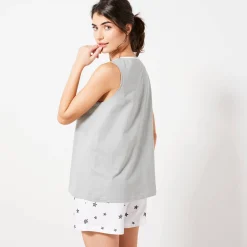 Pyjama<Blancheporte Shortama met stadsprint onder sterrenhemel grijs