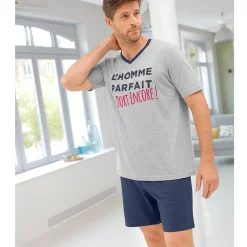 Pyjama En Kamerjas<Blancheporte Shortama met V-hals en korte mouwen chiné grijs / marine