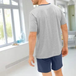 Pyjama En Kamerjas<Blancheporte Shortama met V-hals en korte mouwen chiné grijs / marine