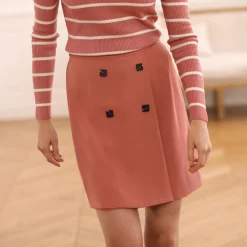 Rok<Blancheporte Shortrokje in wikkelstijl met knoopsluiting rozenhout