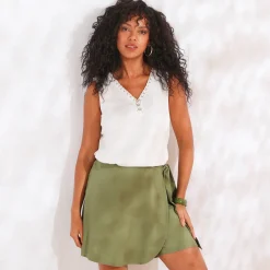 Short<Blancheporte Short-rokje met bindlintjes kaki