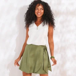 Short<Blancheporte Short-rokje met bindlintjes kaki