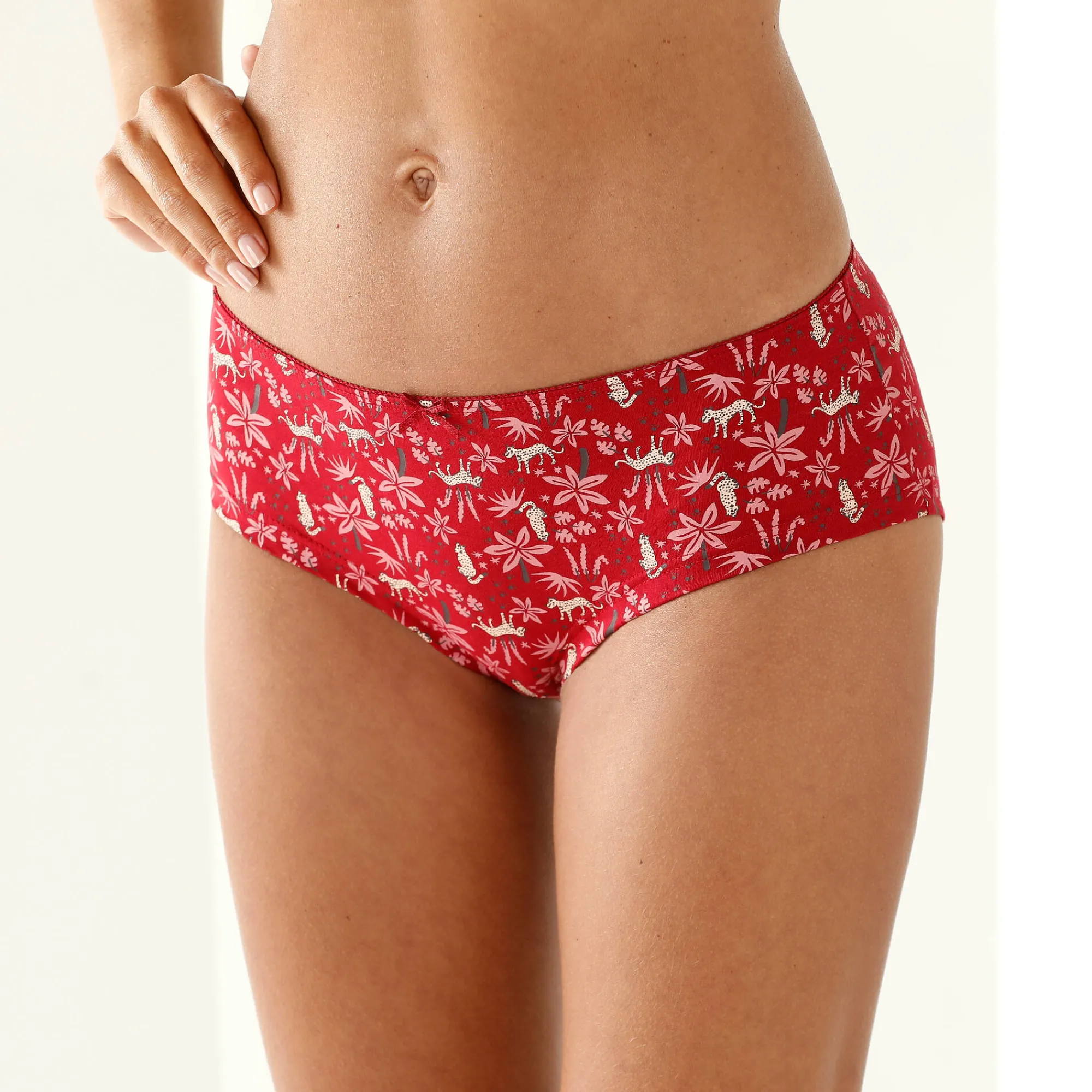 Slip En Shorty<Blancheporte Shorty in stretchkatoen met "panter" print - Set van 4 rood