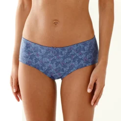 Slip En Shorty<Blancheporte Shorty in stretchkatoen met "pauw" print - set van 4 blauw