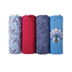 Slip En Shorty<Blancheporte Shorty in stretchkatoen met "pauw" print - set van 4 blauw
