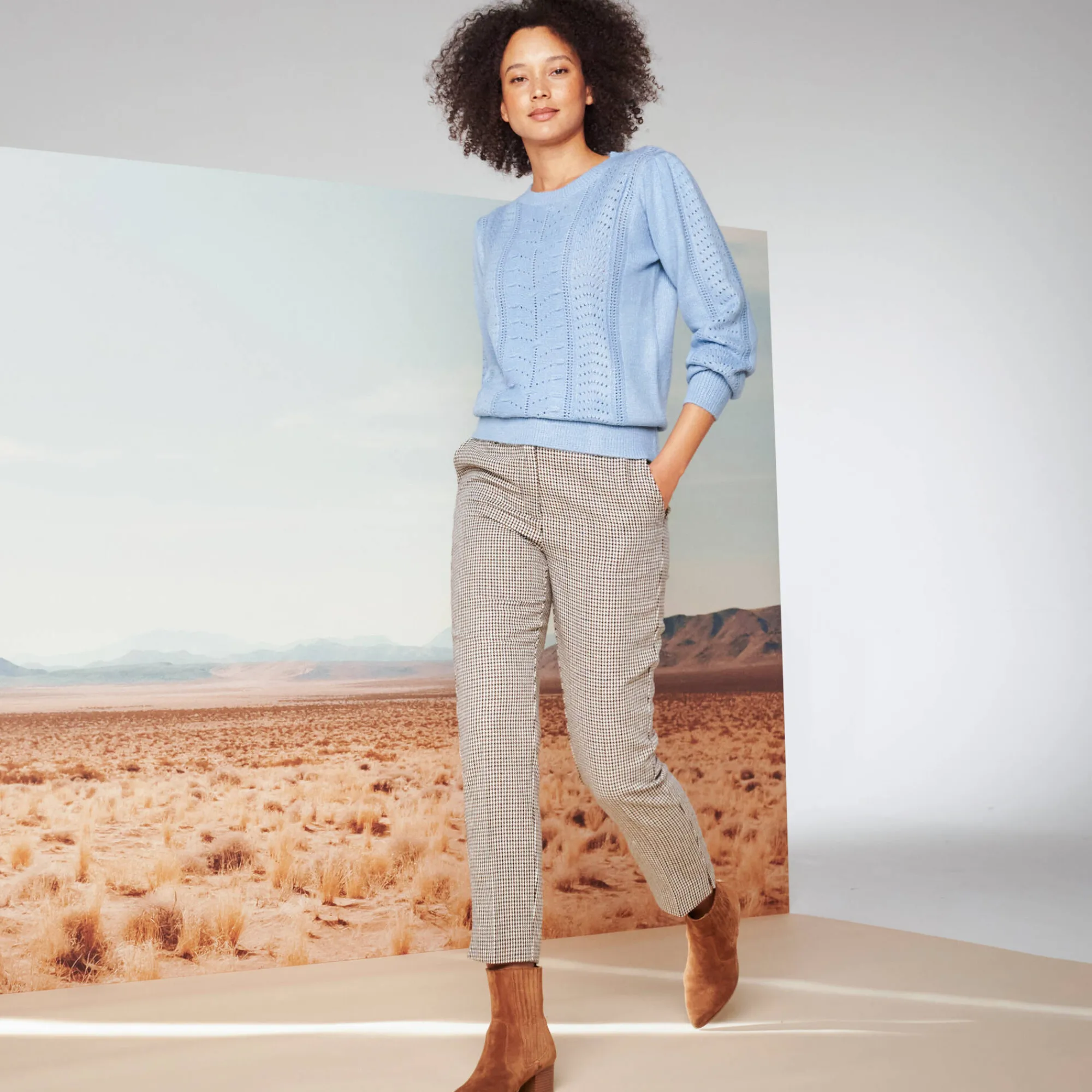 Broek<Blancheporte 77/8-slimbroek, pied-de-poule print beige / chocolade