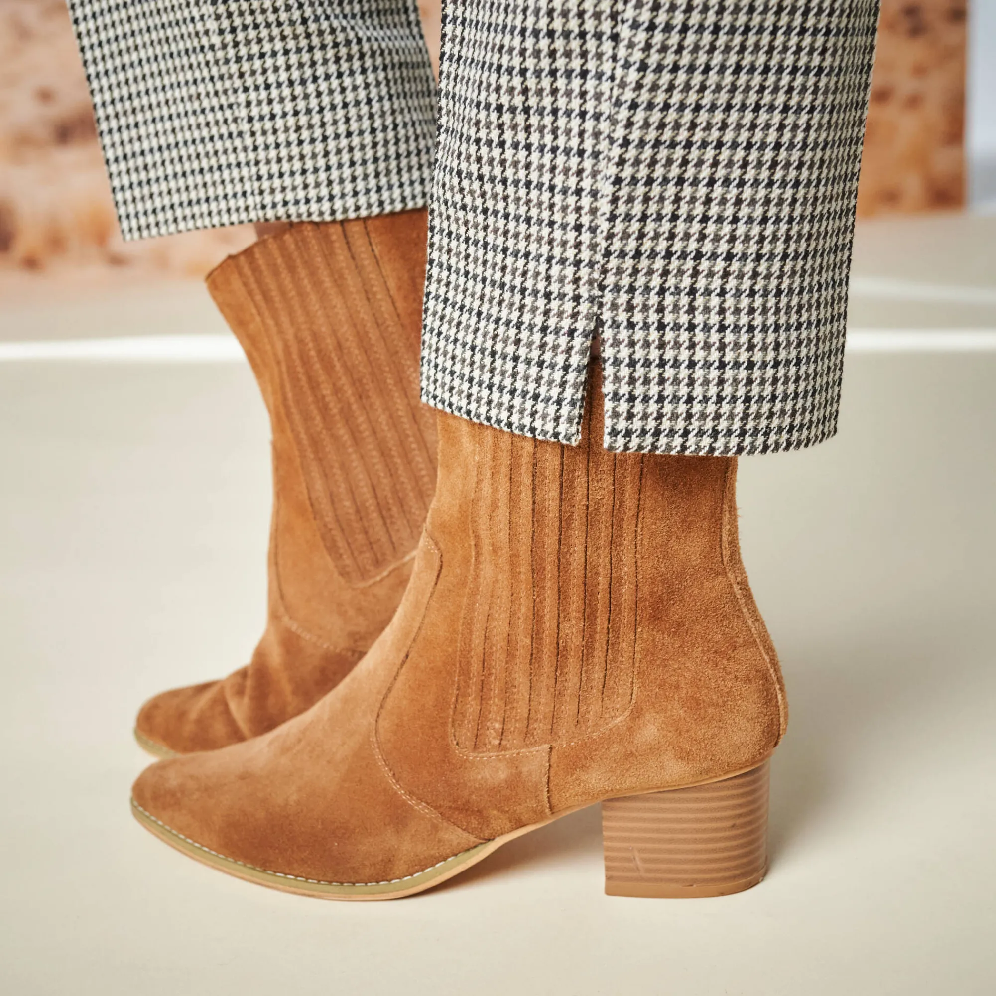 Broek<Blancheporte 77/8-slimbroek, pied-de-poule print beige / chocolade