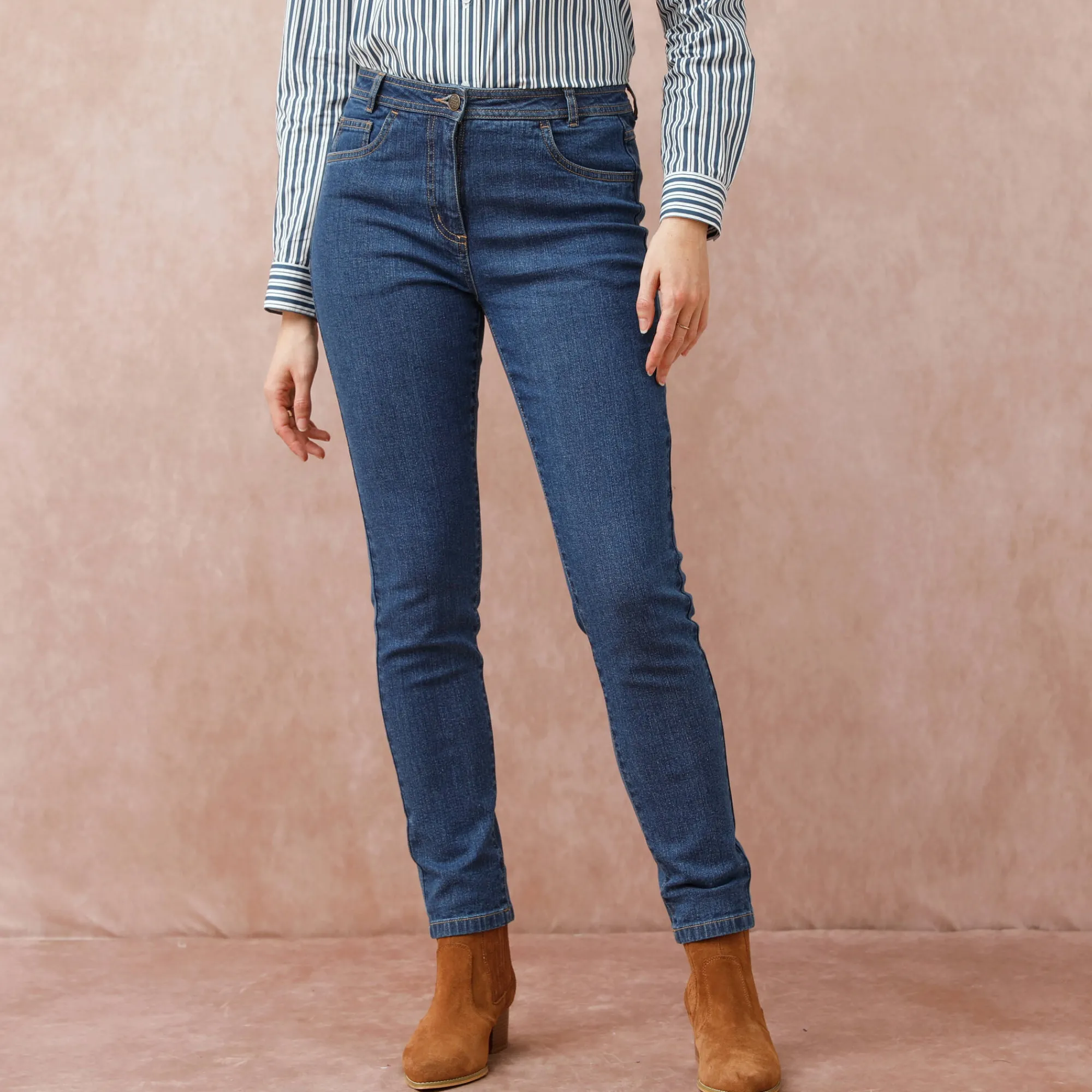 Jeans|Broek<Blancheporte Slimjeans met hoge taille, ingekort model stone