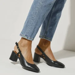 Pumps|Schoenen<Blancheporte Slingback pumps in leer, LWG-gecertificeerd zwart