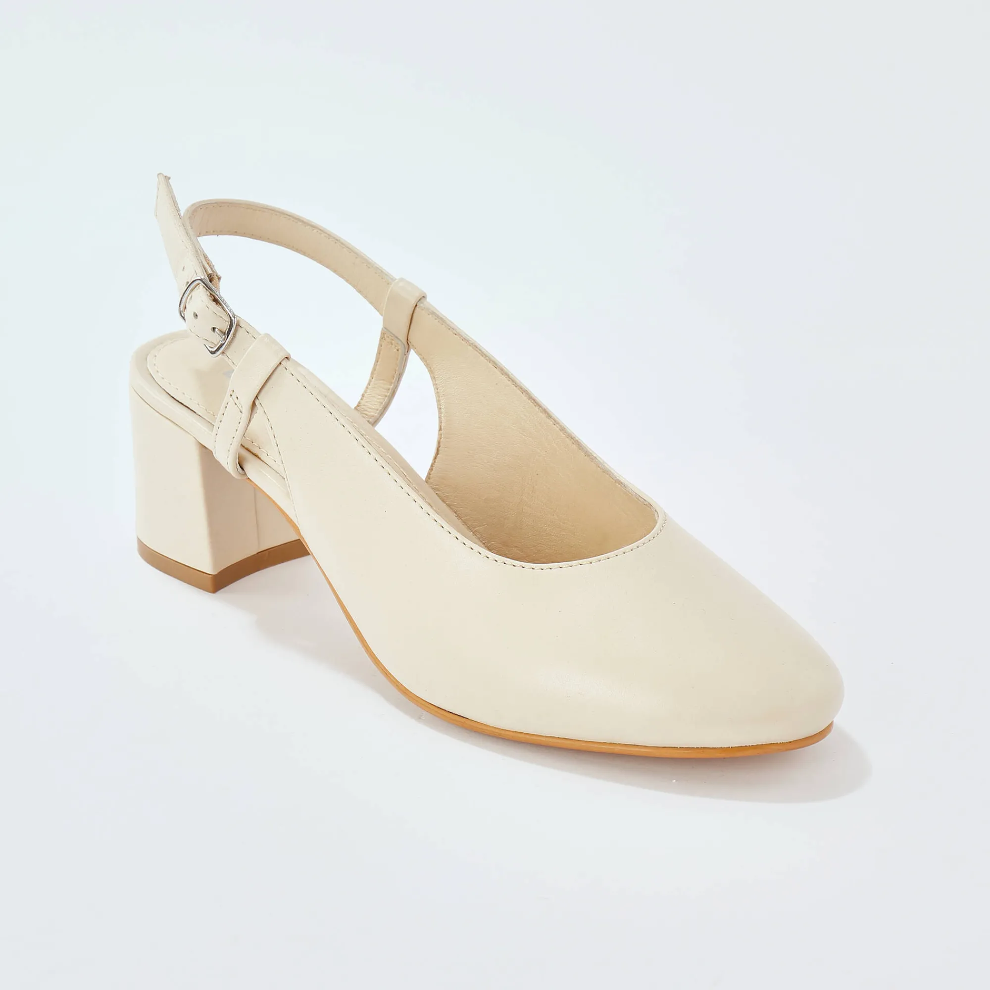 Pumps|Schoenen<Blancheporte Slingback pumps in leer, LWG-gecertificeerd crème