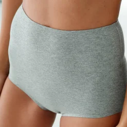 Slip En Shorty<Blancheporte Slip in stretchkatoen met hoge, omhullende taille - set van 2 zwart + chiné grijs