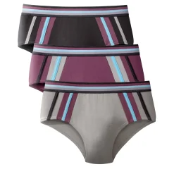 Ondergoed<Blancheporte Slip met hoge taille en contrasterende strepen - set van 6 zwart / bordeaux