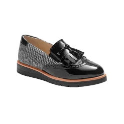 Derby's En Mocassins|Schoenen<Blancheporte Slip-ons met sleehak, franjes en pompons - geruit/grijs zwart / grijs