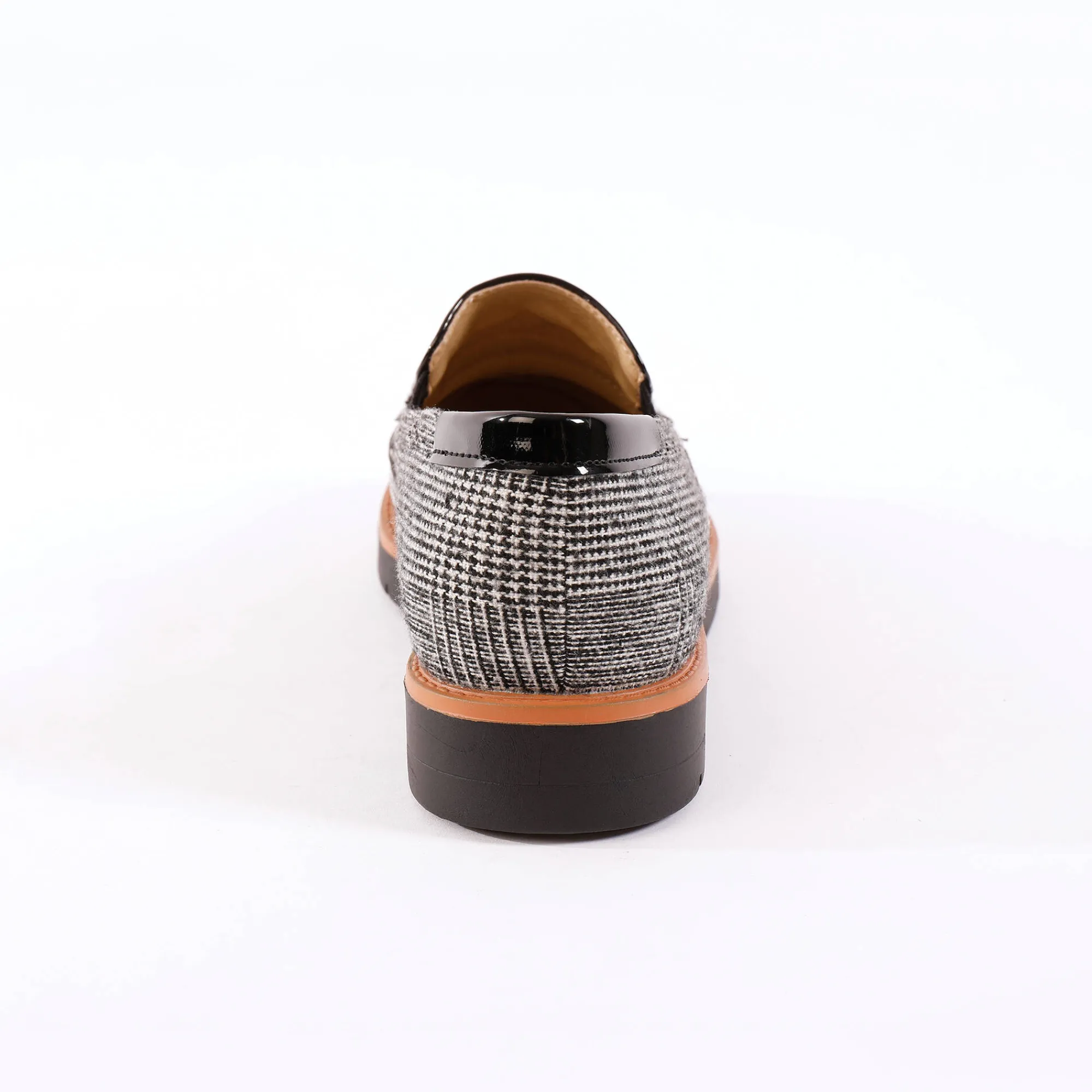 Derby's En Mocassins|Schoenen<Blancheporte Slip-ons met sleehak, franjes en pompons - geruit/grijs zwart / grijs