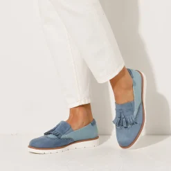 Derby's En Mocassins|Schoenen<Blancheporte Slippers met franjes blauw