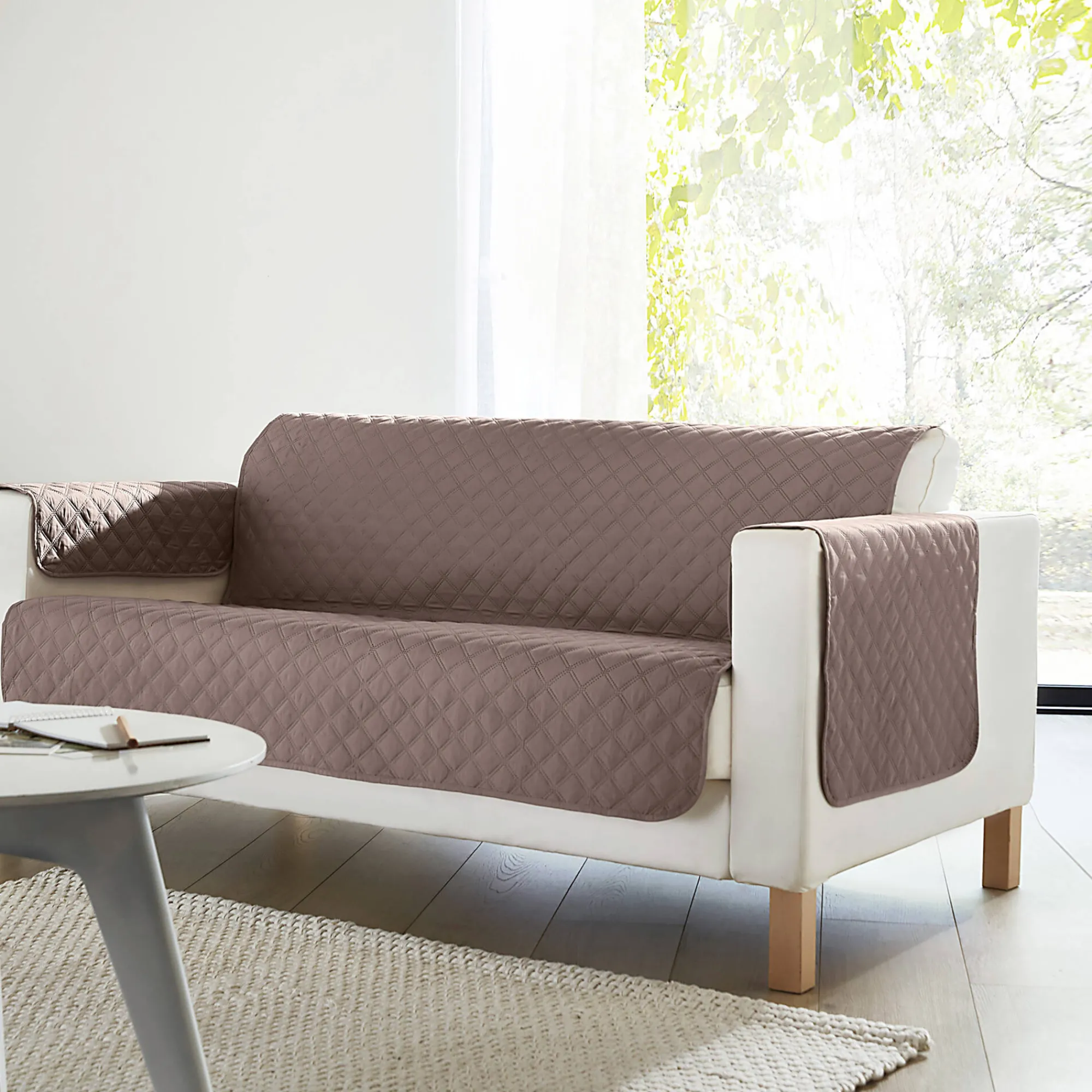Zeildoekstof<Blancheporte Slipvrije salonbeschermer in gematelasseerde microvezel taupe