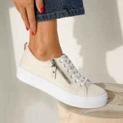 Baskets En Sneakers|Schoenen<Blancheporte Sneakers in canvas, met sleehak, rits en veters ecru