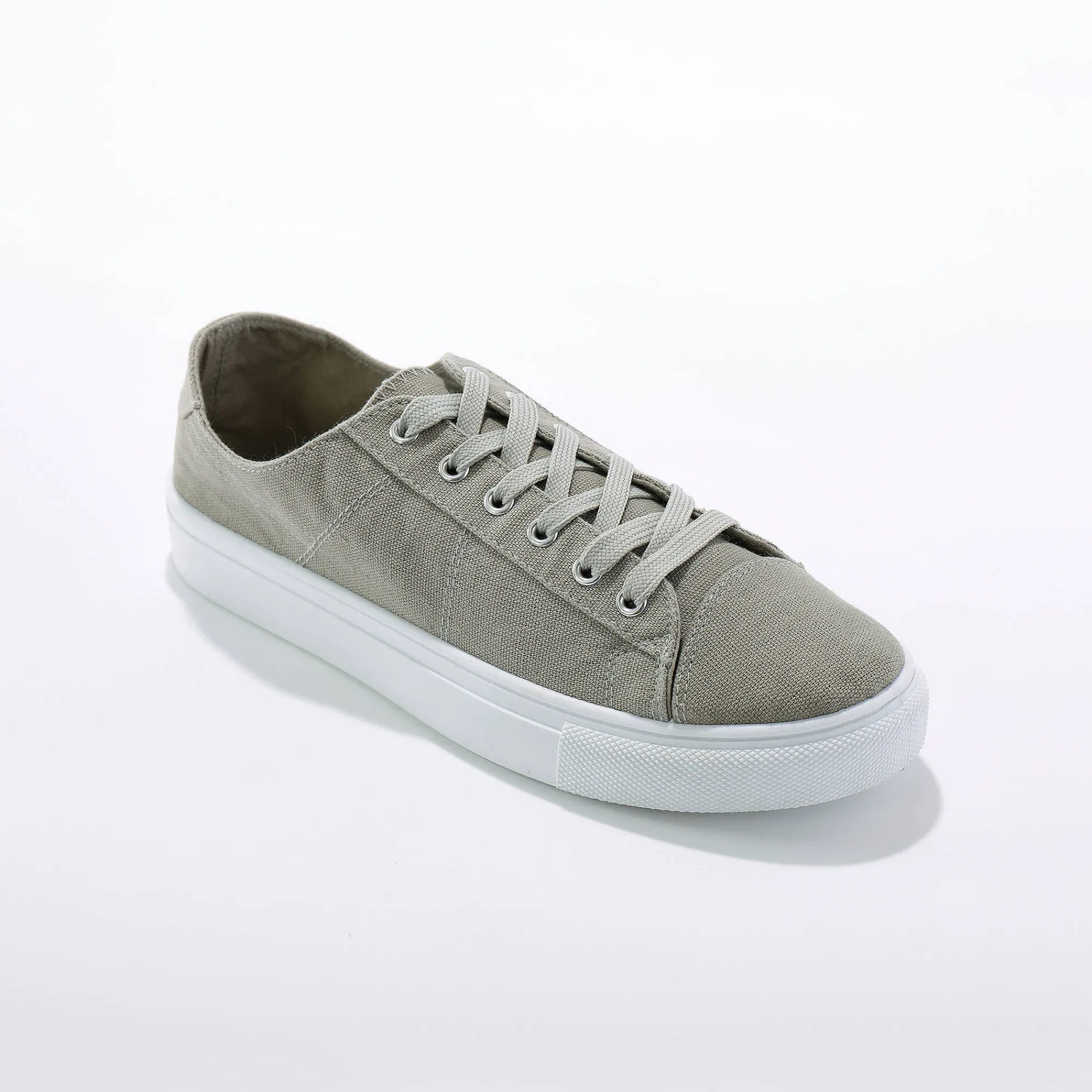 Baskets En Sneakers|Schoenen<Blancheporte Sneakers in canvas met veters en doorloopzool in platformstijl grijsgroen