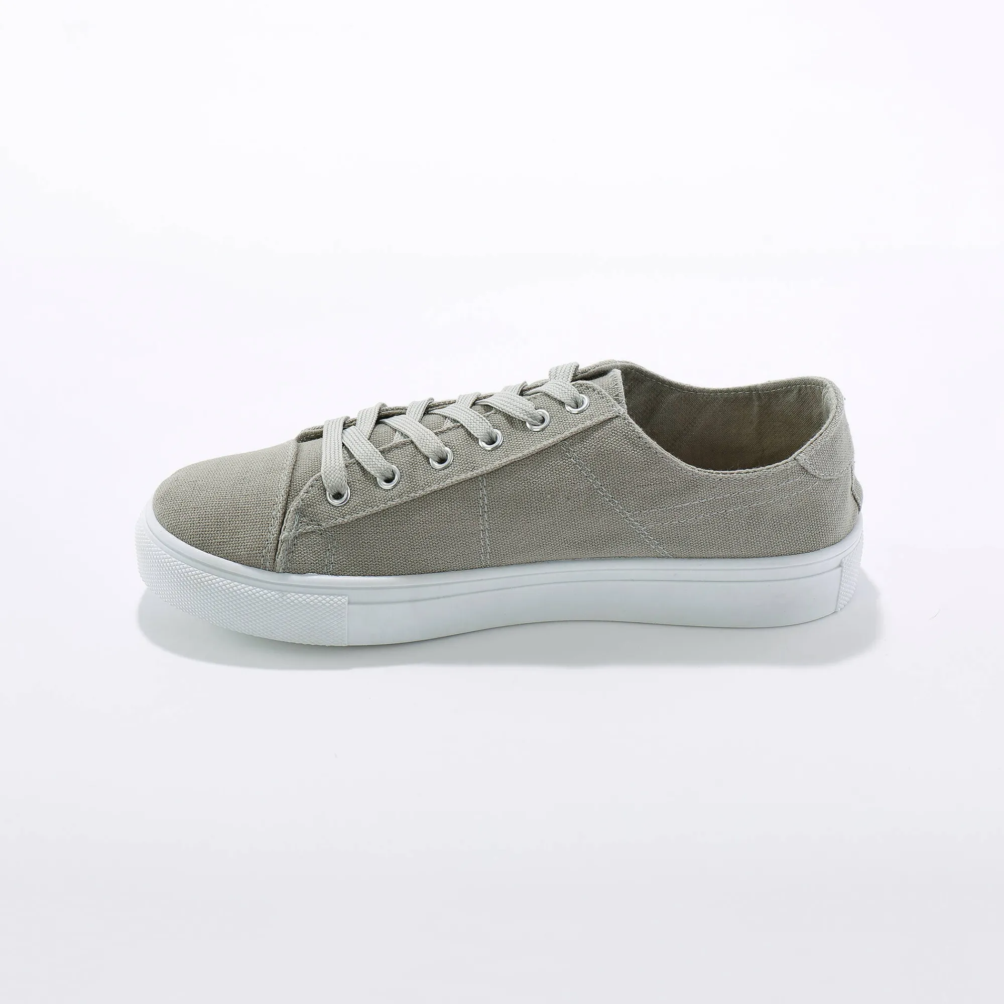 Baskets En Sneakers|Schoenen<Blancheporte Sneakers in canvas met veters en doorloopzool in platformstijl grijsgroen