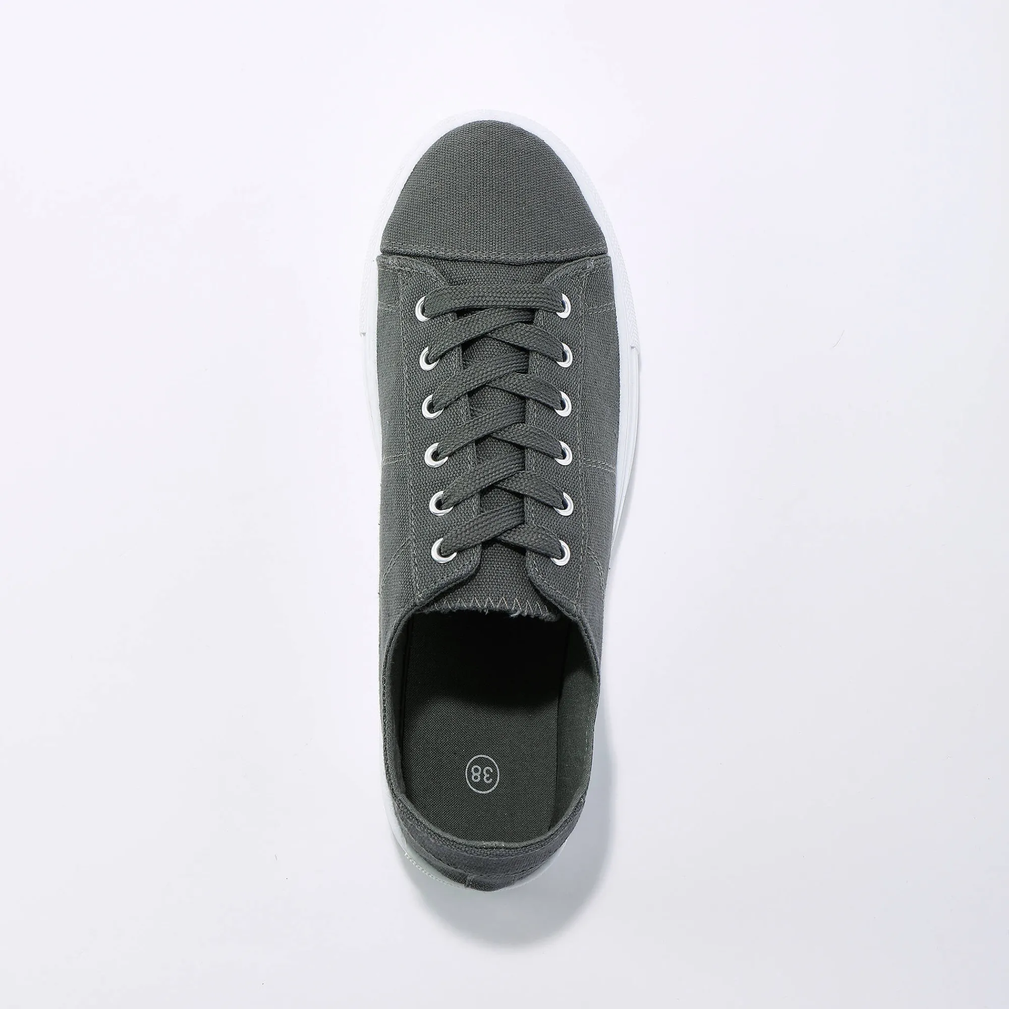 Baskets En Sneakers|Schoenen<Blancheporte Sneakers in canvas met veters en doorloopzool in platformstijl antraciet