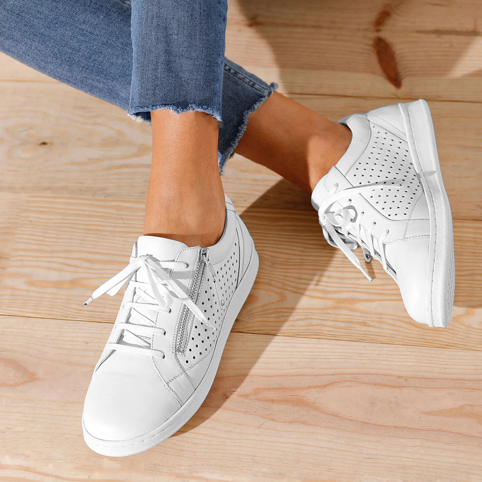 Baskets En Sneakers|Schoenen<Blancheporte Sneakers in geperforeerd leer met rits wit