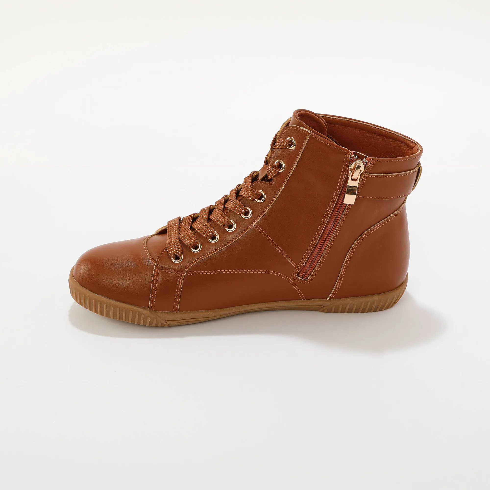 Baskets En Sneakers|Schoenen<Blancheporte Sneakers met hoge schacht, rits en goudkleurige gesp karamel