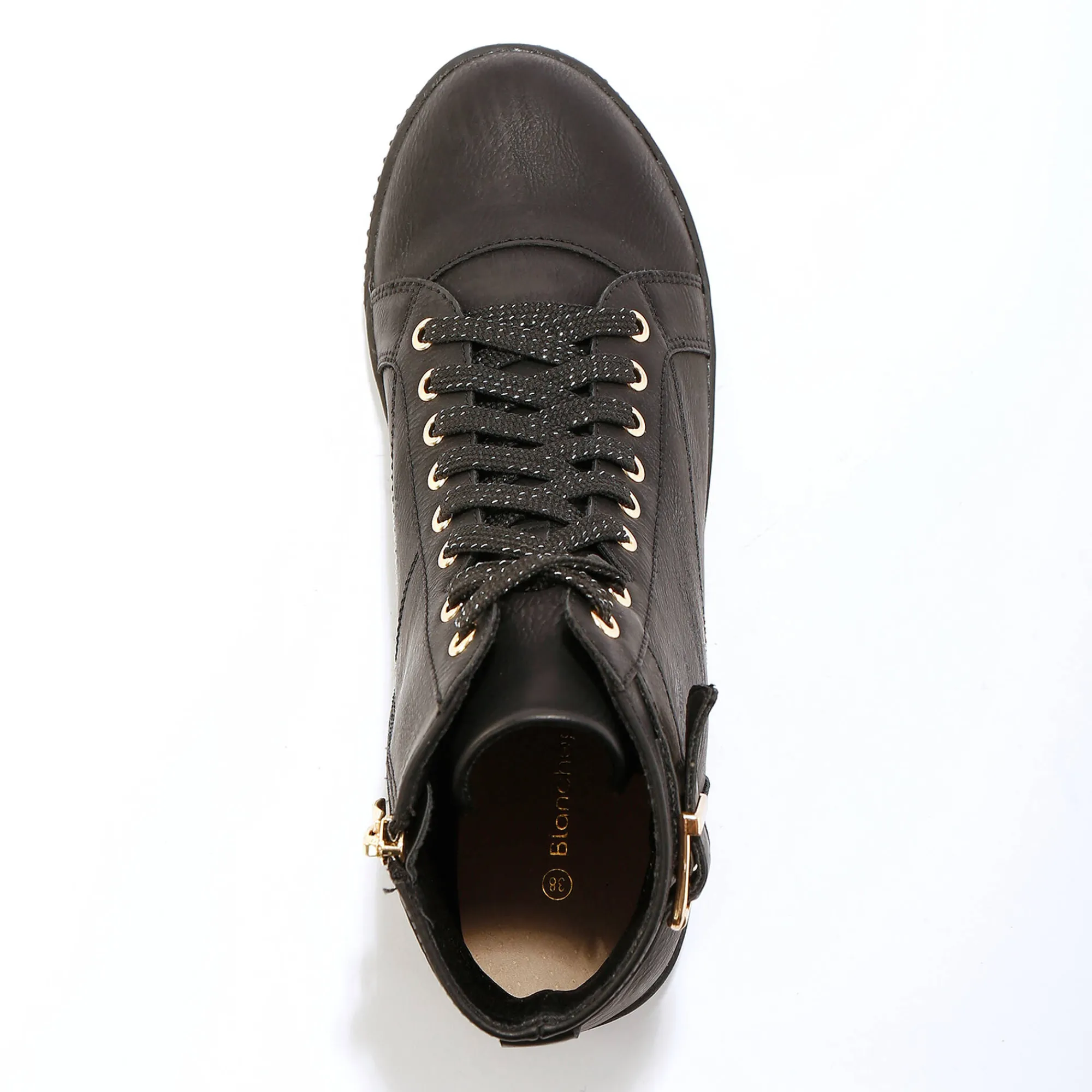 Baskets En Sneakers|Schoenen<Blancheporte Sneakers met hoge schacht, rits en goudkleurige gesp zwart