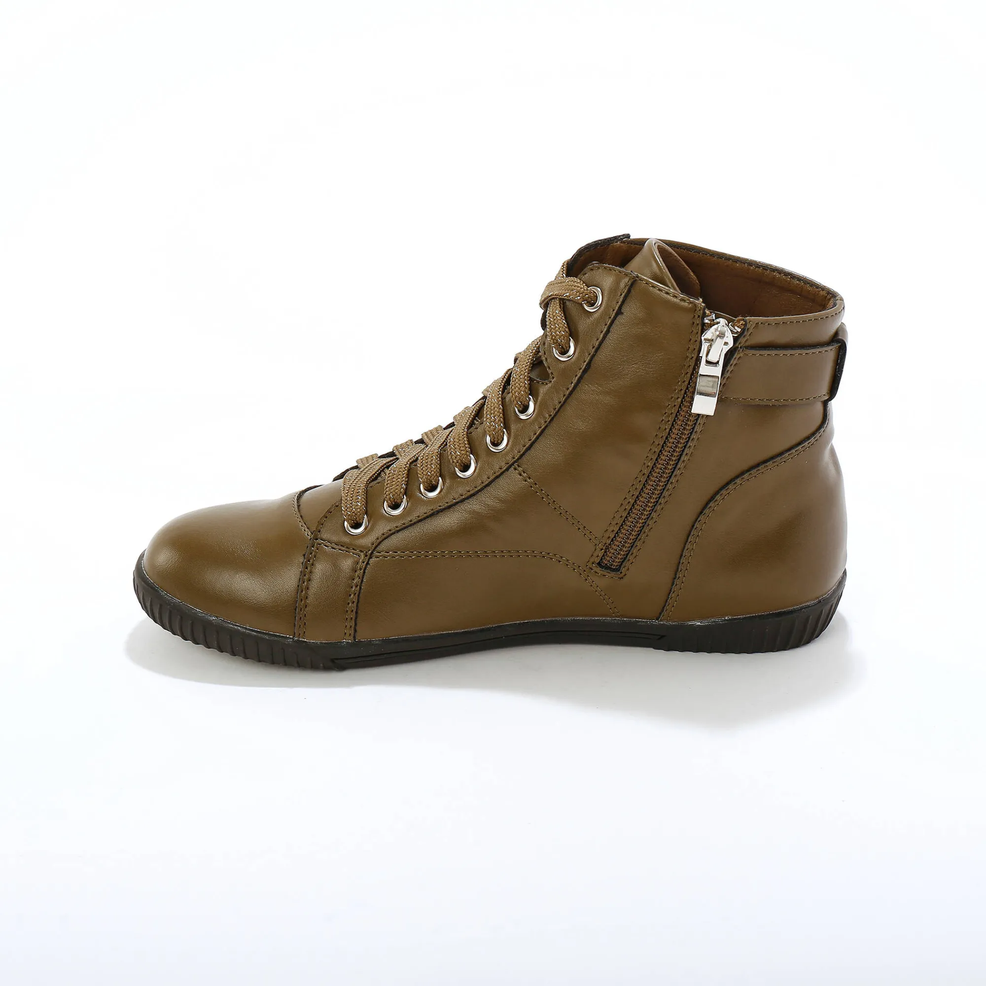 Baskets En Sneakers|Schoenen<Blancheporte Sneakers met hoge schacht, rits en goudkleurige gesp kaki