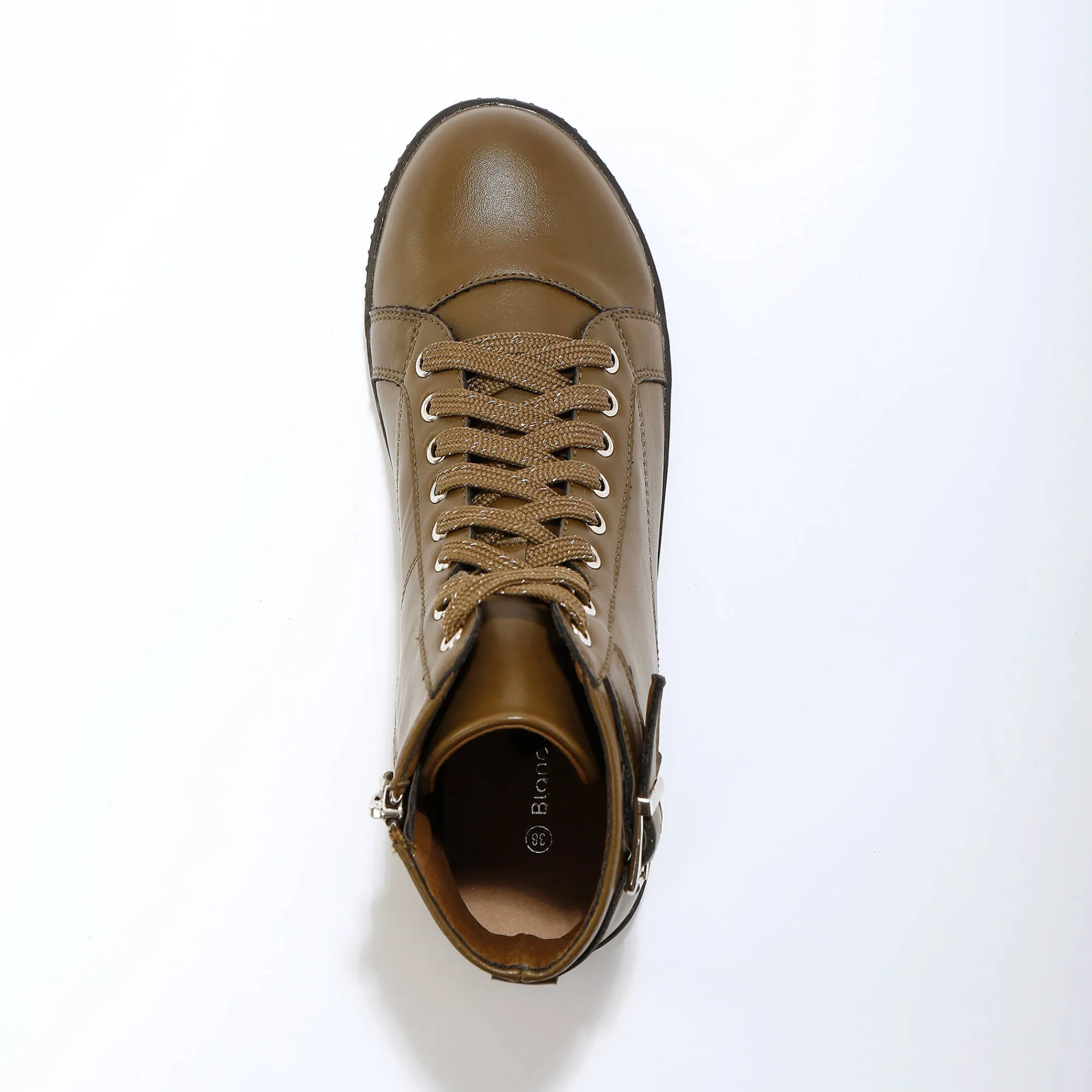 Baskets En Sneakers|Schoenen<Blancheporte Sneakers met hoge schacht, rits en goudkleurige gesp kaki