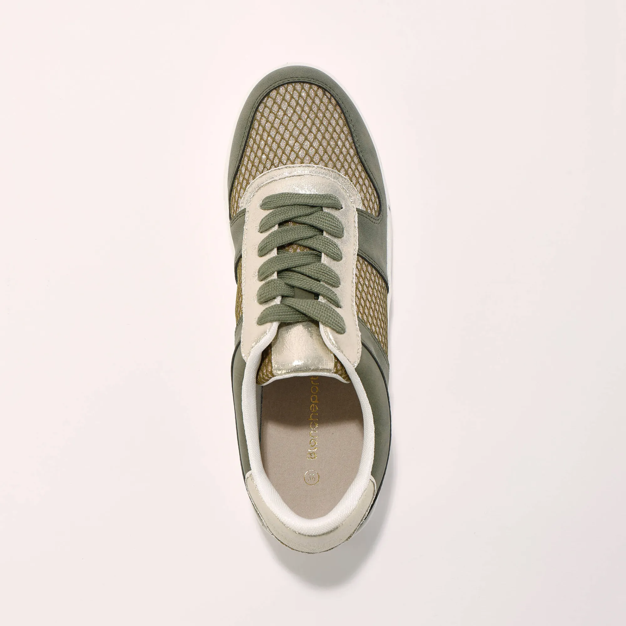 Baskets En Sneakers|Schoenen<Blancheporte Sneakers met platformzool en goudkleurige mesh pasjes - kaki