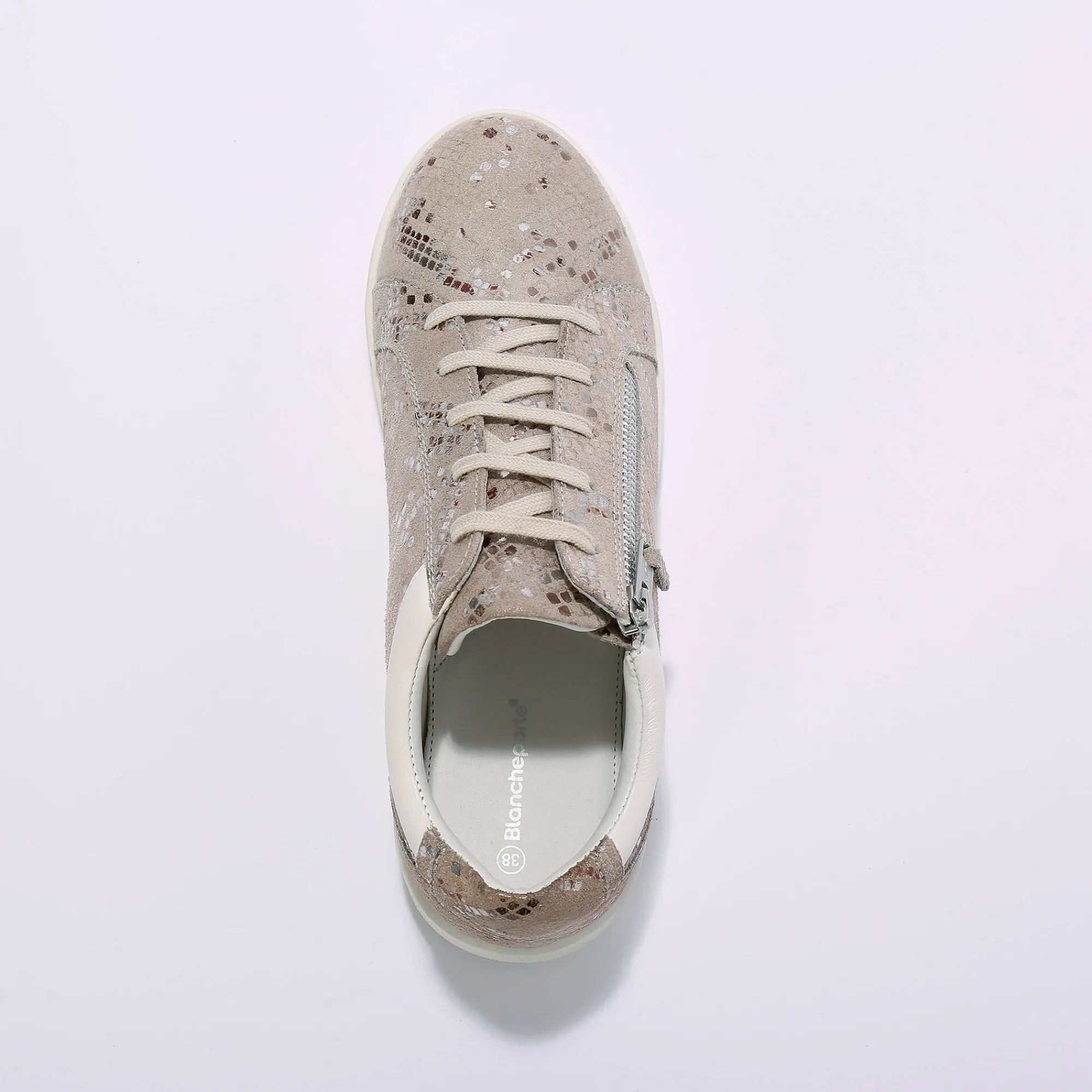 Baskets En Sneakers|Schoenen<Blancheporte Sneakers met rits, in geperforeerd leer GLANZEND BEIGE