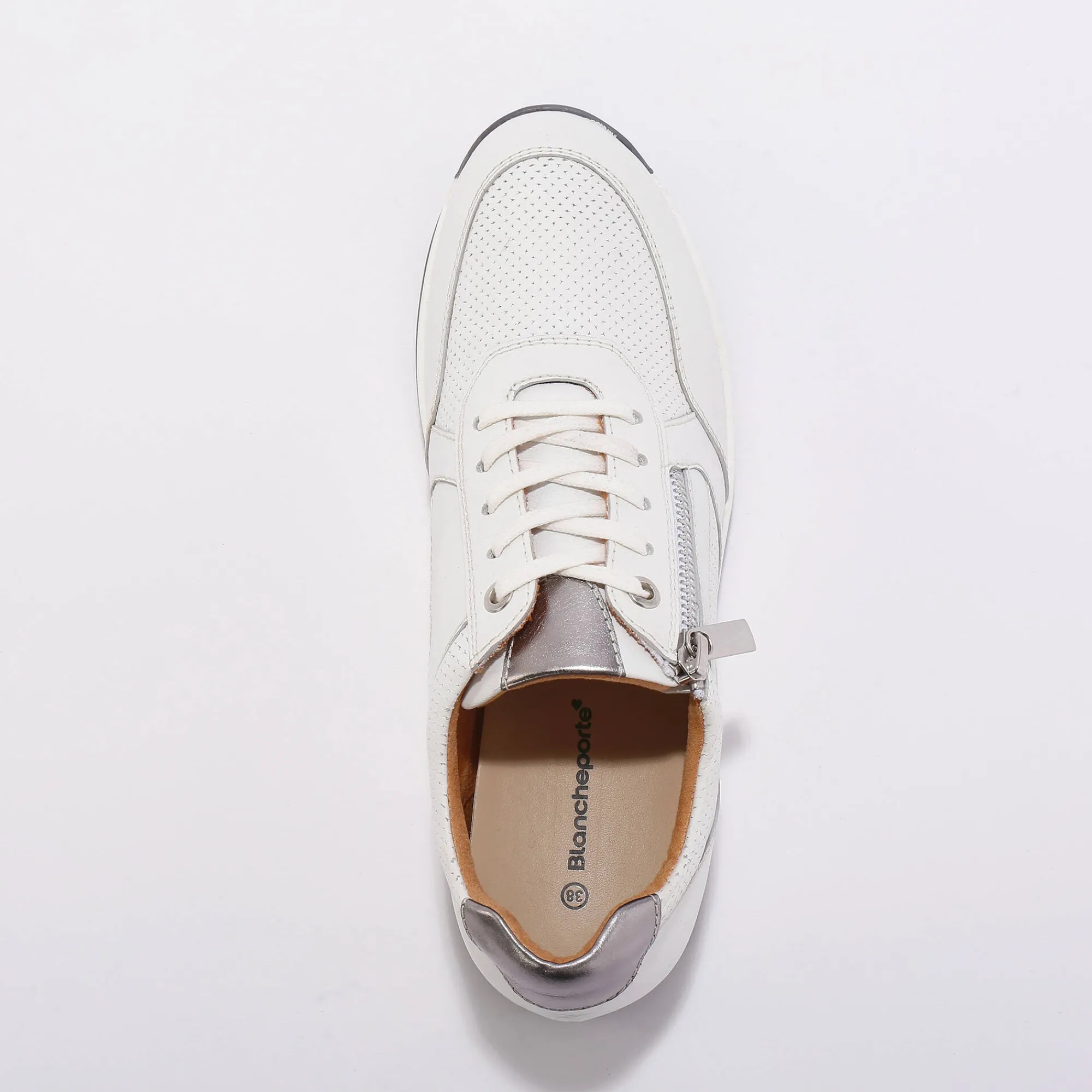 Baskets En Sneakers|Schoenen<Blancheporte Sneakers met rits, in soepel leer met zool in 2 materialen wit