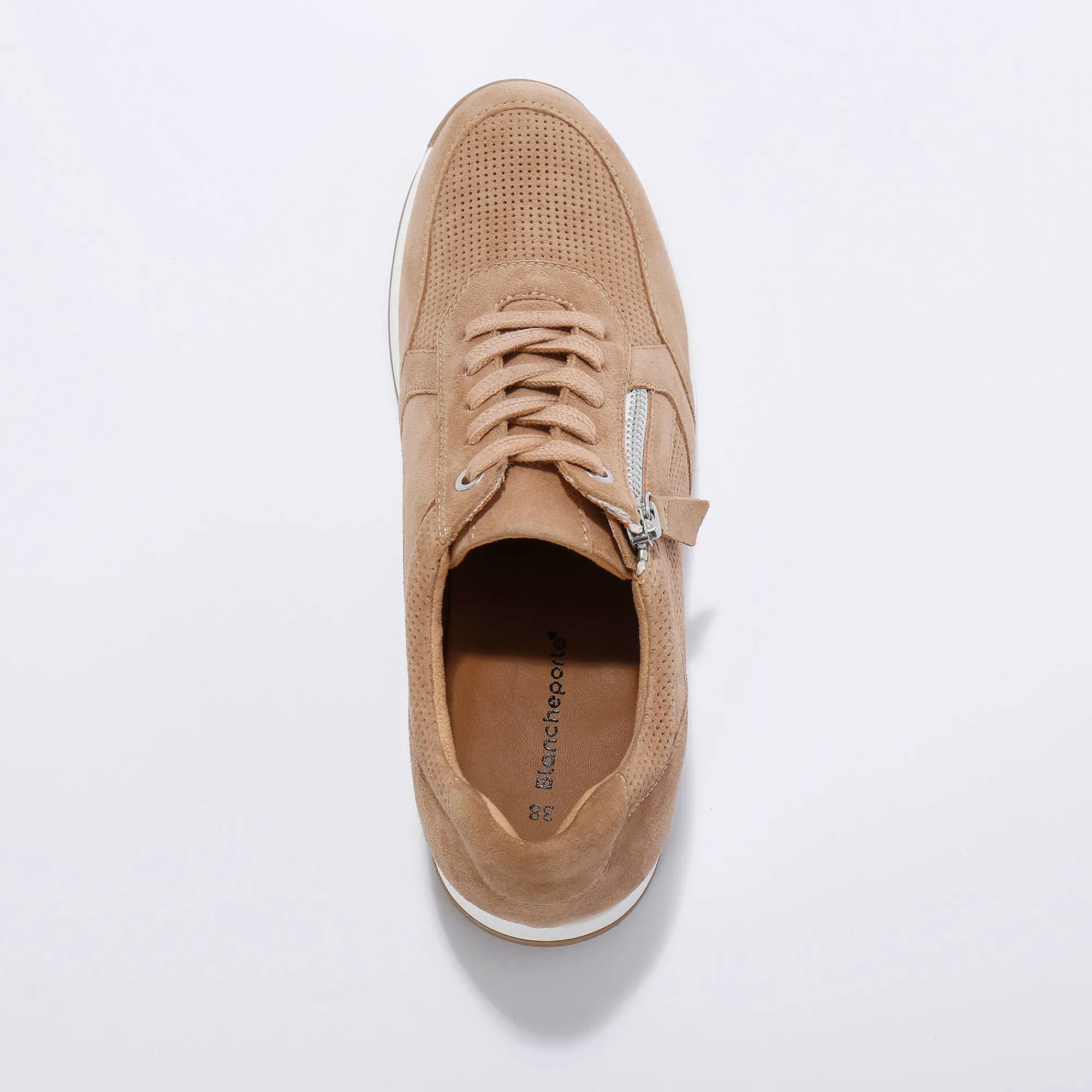 Baskets En Sneakers|Schoenen<Blancheporte Sneakers met rits, in soepel leer met zool in 2 materialen beige