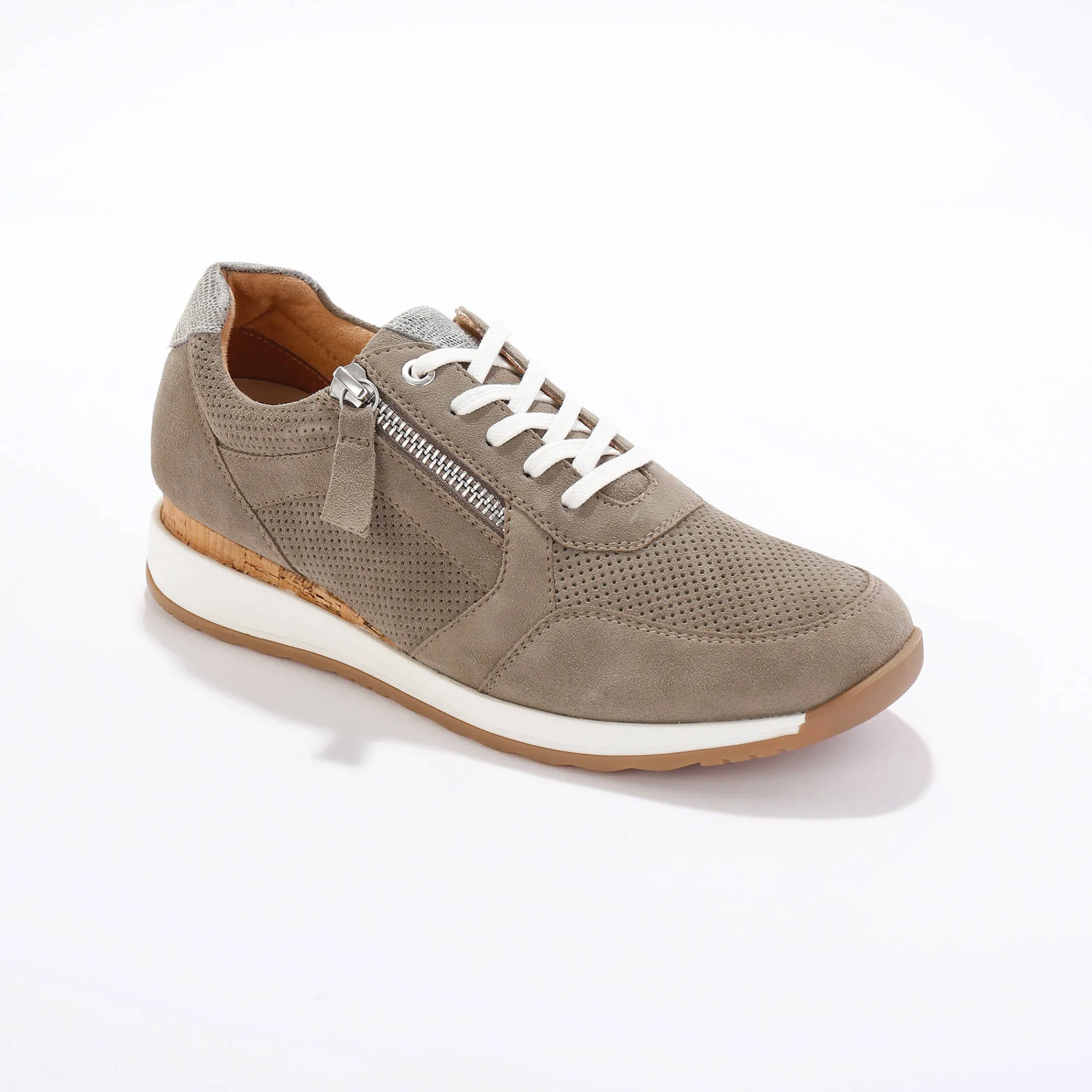 Baskets En Sneakers|Schoenen<Blancheporte Sneakers met rits, in soepel leer met zool in 2 materialen grijsgroen