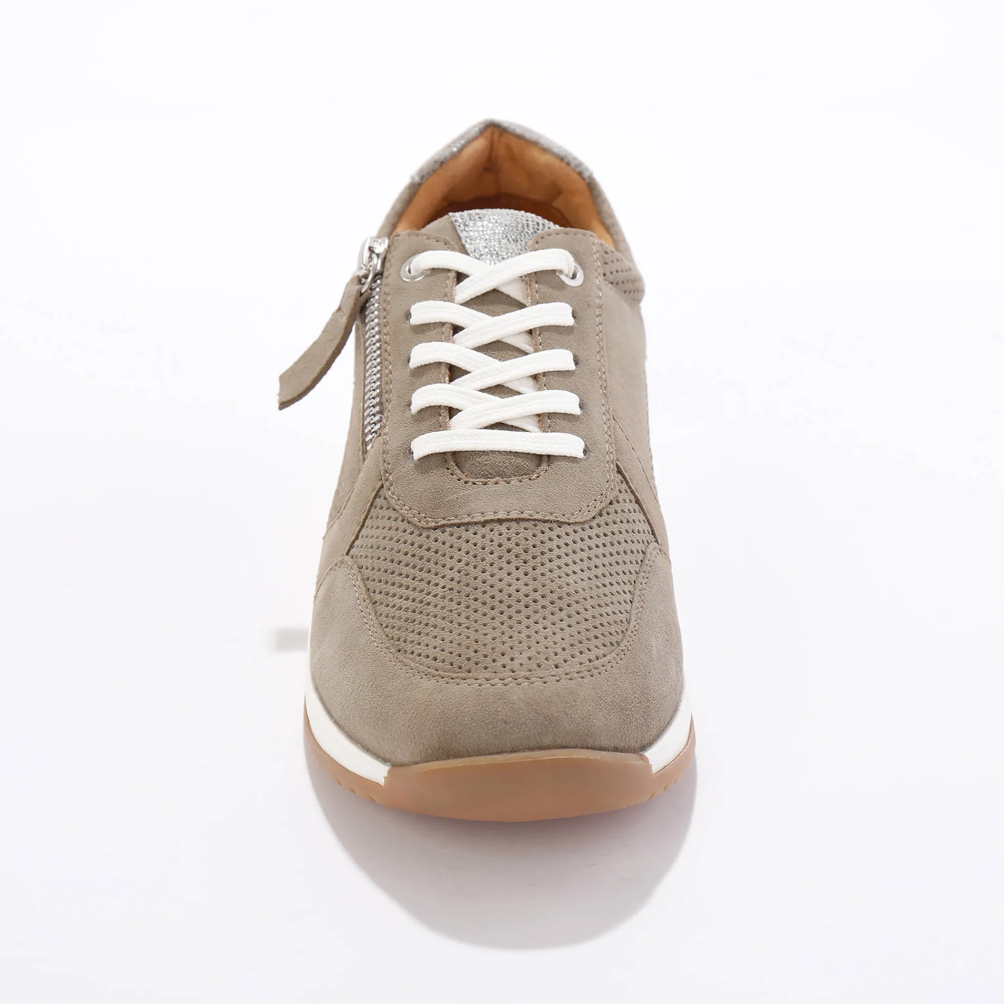 Baskets En Sneakers|Schoenen<Blancheporte Sneakers met rits, in soepel leer met zool in 2 materialen grijsgroen