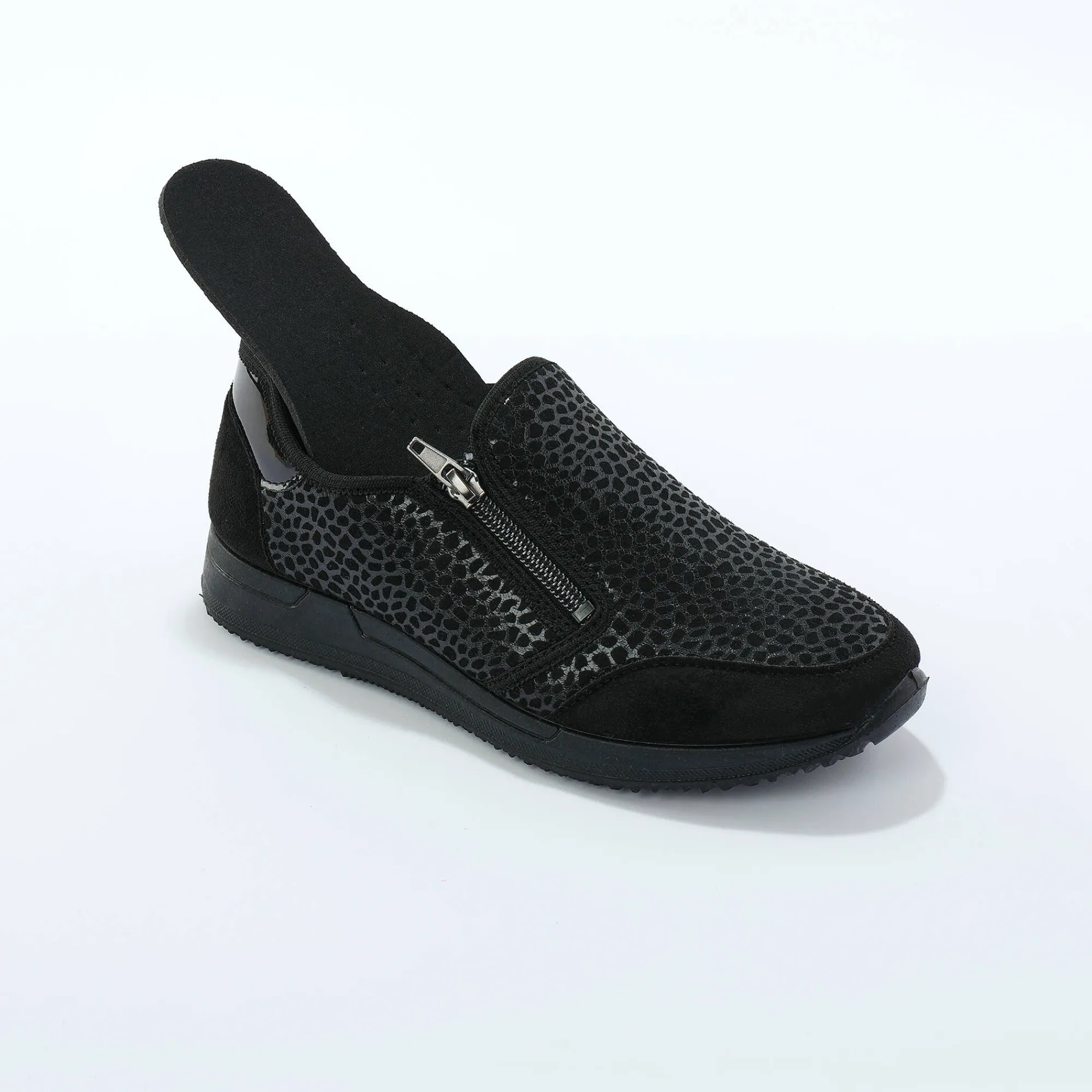 Baskets En Sneakers|Schoenen<Blancheporte Sneakers met rits voor gevoelige voeten in rekbare stof zwart
