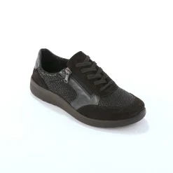 Baskets En Sneakers|Schoenen<Blancheporte Sneakers met veters en rits, in leer met rekbare pasjes zwart