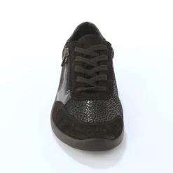 Baskets En Sneakers|Schoenen<Blancheporte Sneakers met veters en rits, in leer met rekbare pasjes zwart