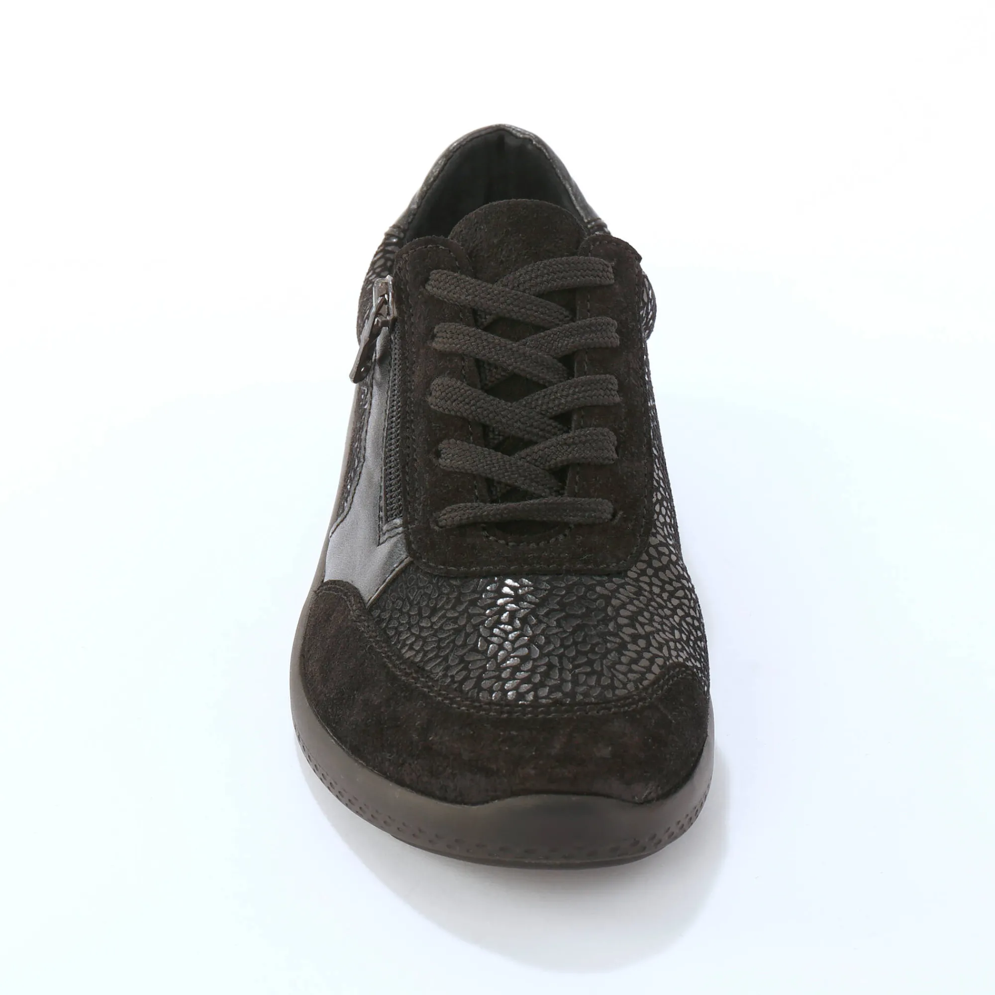 Baskets En Sneakers|Schoenen<Blancheporte Sneakers met veters en rits, in leer met rekbare pasjes zwart