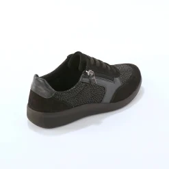 Baskets En Sneakers|Schoenen<Blancheporte Sneakers met veters en rits, in leer met rekbare pasjes zwart