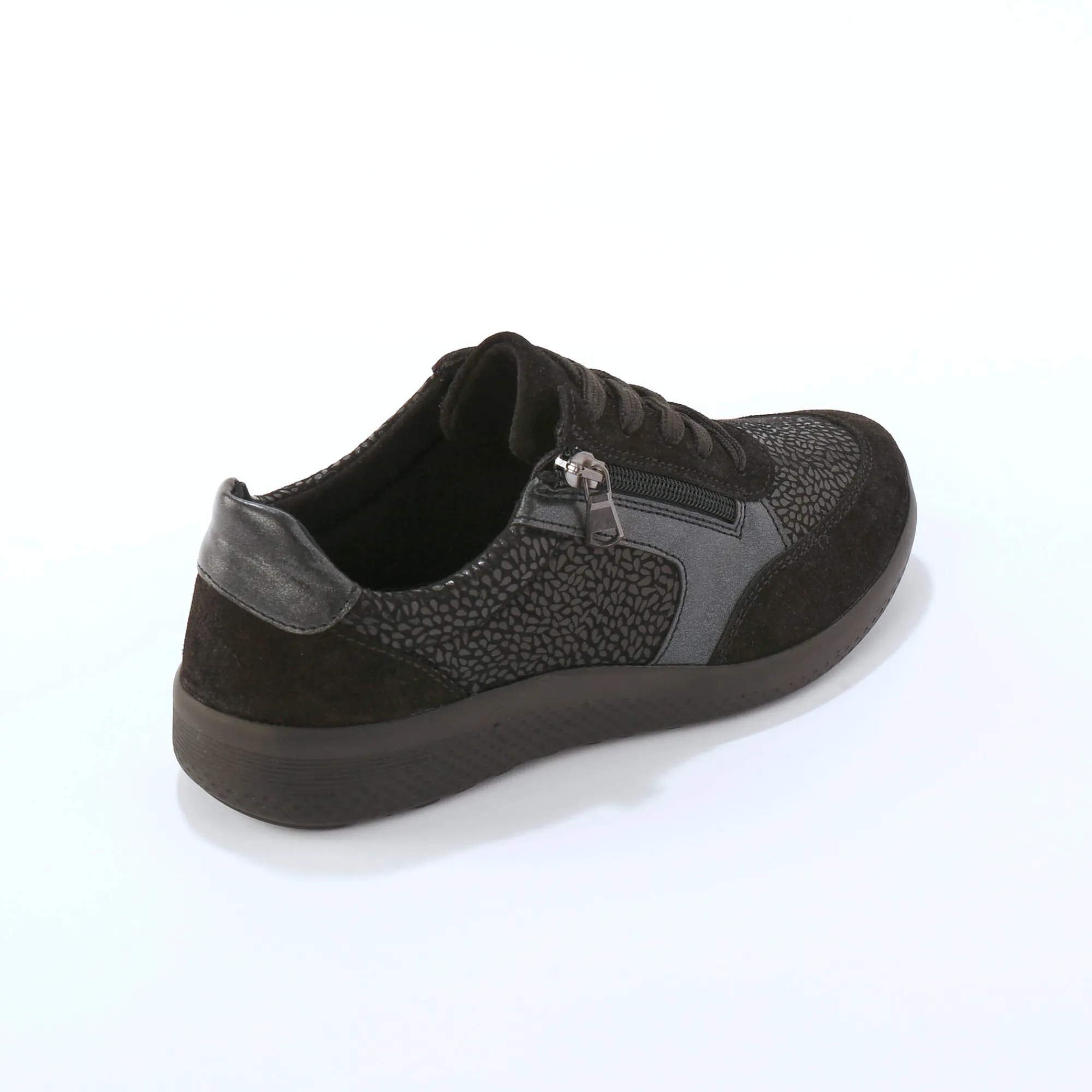 Baskets En Sneakers|Schoenen<Blancheporte Sneakers met veters en rits, in leer met rekbare pasjes zwart