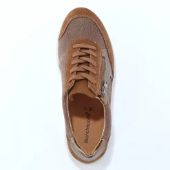 Baskets En Sneakers|Schoenen<Blancheporte Sneakers met veters en rits, in leer met rekbare pasjes taupe